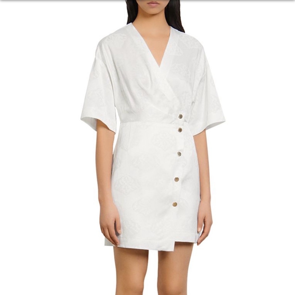SANDRO Harpie Wrap-style Jacquard Dress In Ecru Size 34 XS